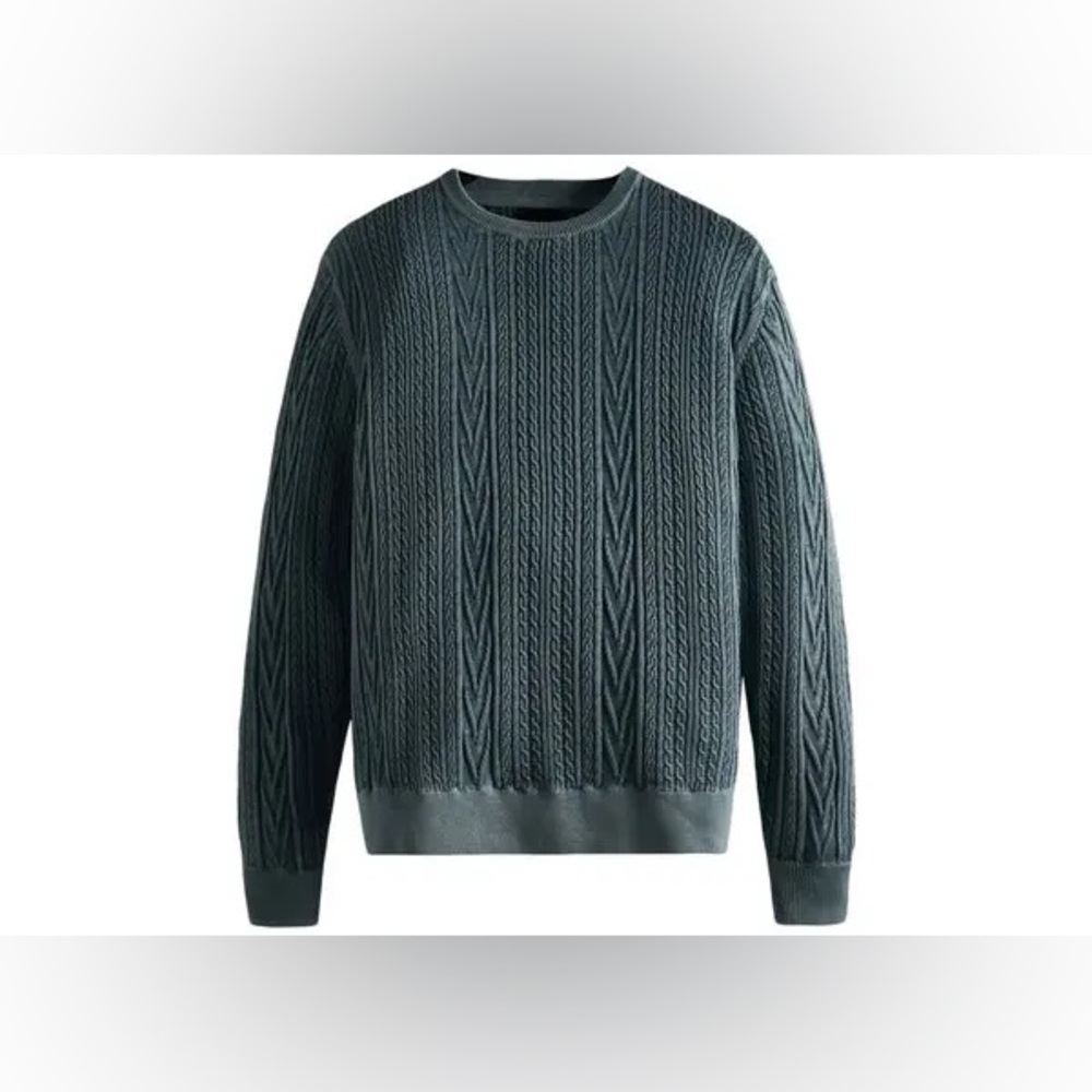 Kith 101 Tilden Crewneck Cable Knit Sweater, Size L, Infinite Grey